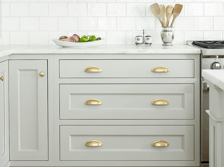 grey cabinets with gold hardware