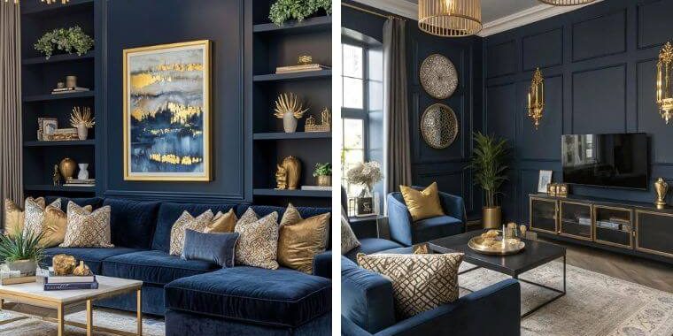 blue and gold living room ideas