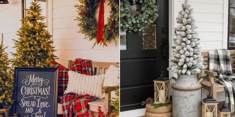 Cozy Christmas Farmhouse Front Porch Ideas