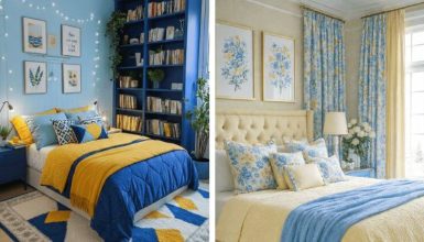 blue and yellow bedroom