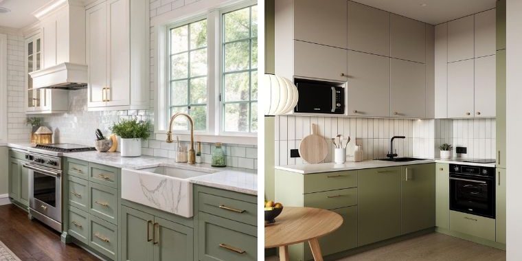Two-Tone White and Green Kitchen Ideas