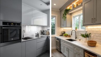 gray and white kitchen