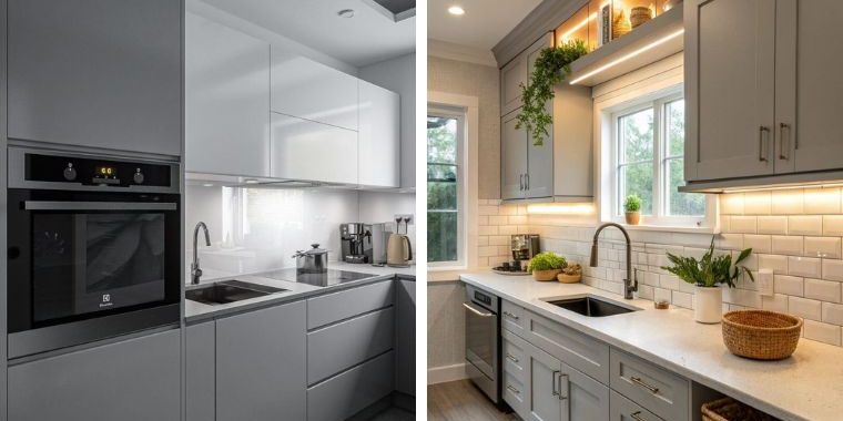 gray and white kitchen
