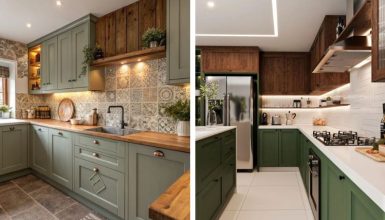 green and wood kitchen
