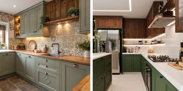 green and wood kitchen