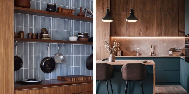 kitchen blue and wood ideas