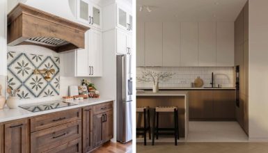 two tone wood and white kitchen cabinets