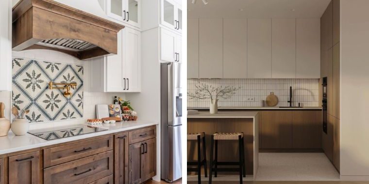 two tone wood and white kitchen cabinets